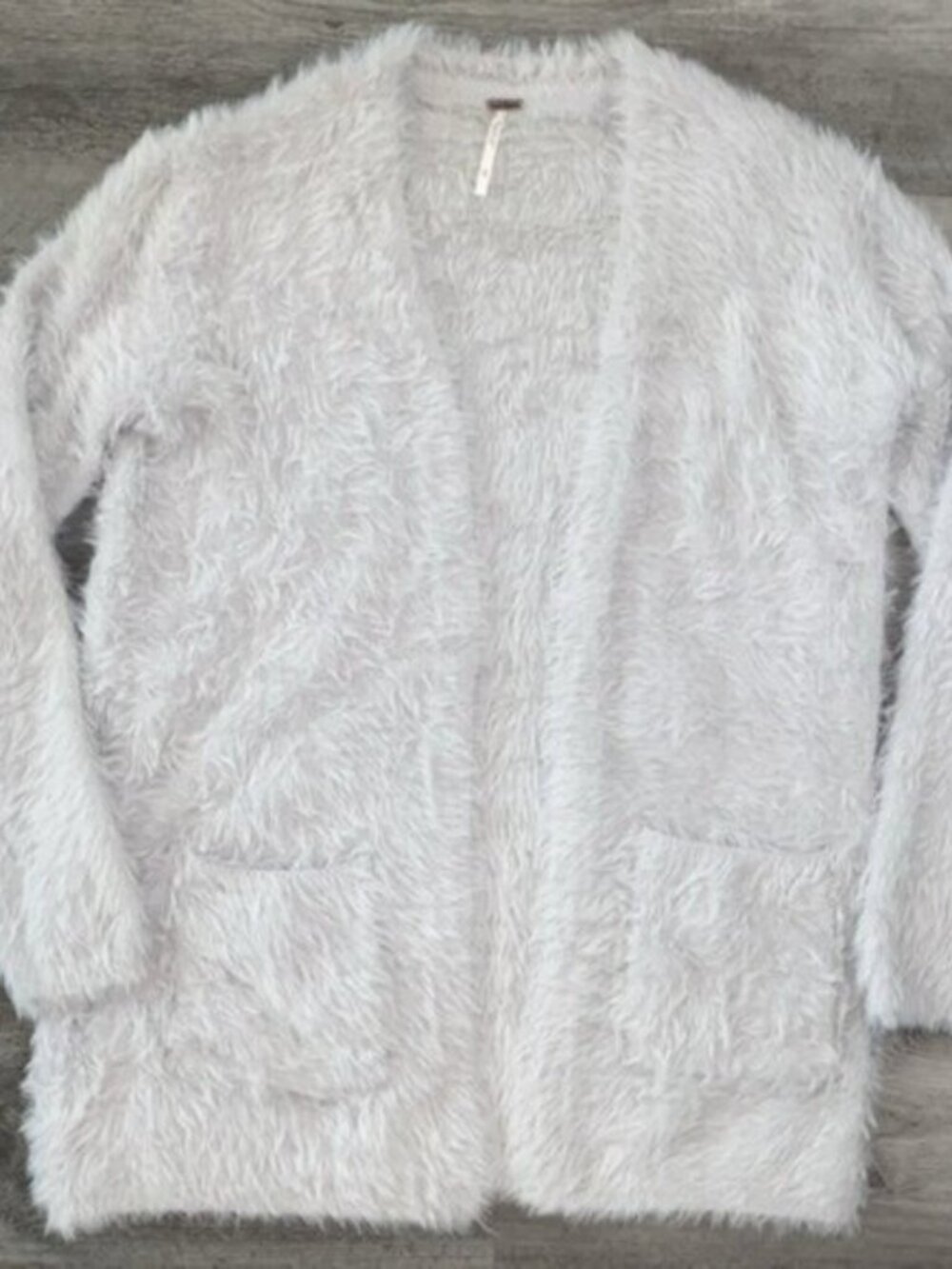 Free People Eyelash Long Cardigan Open Sweater Light Gray White Oversized XS